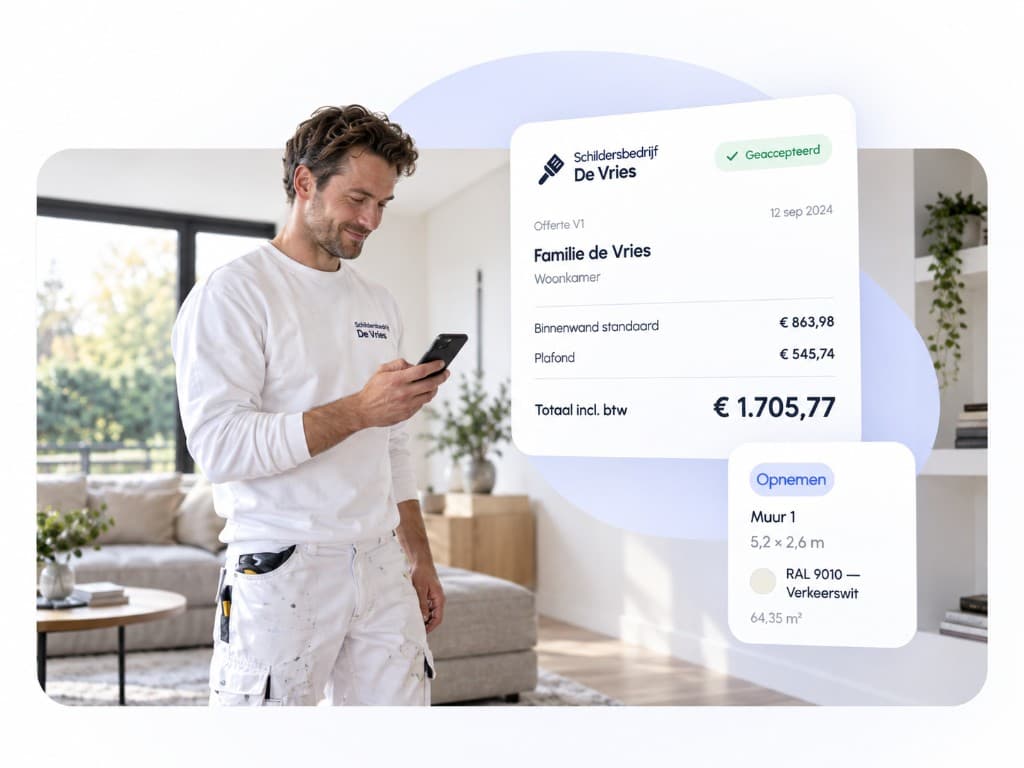 Schilder bekijkt een digitale Paintimate-offerte