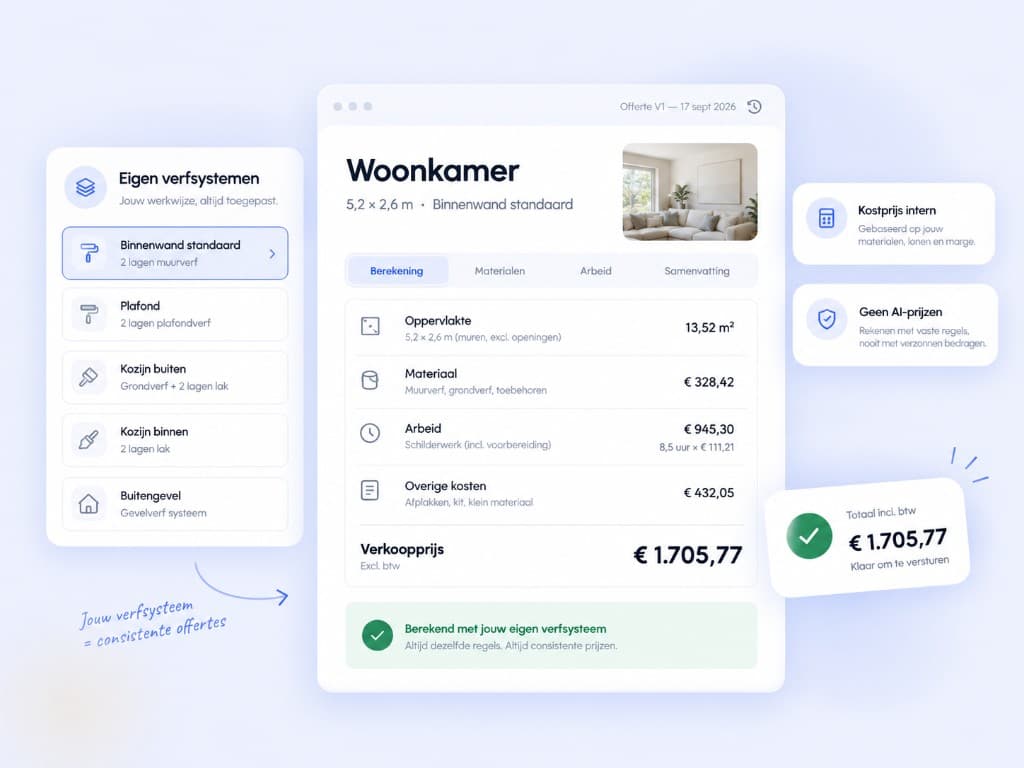 Paintimate calculatie met eigen verfsystemen, uren en prijzen